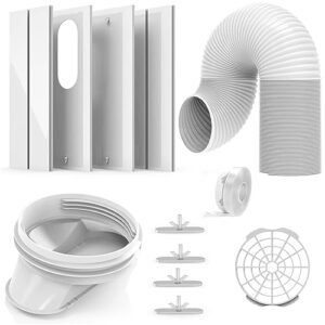 e-sds portable air conditioner window kit with 5.9” diameter 78" length exhaust hose for sliding window, adjustable ac window vent kit with hose and 4 slide seal plates