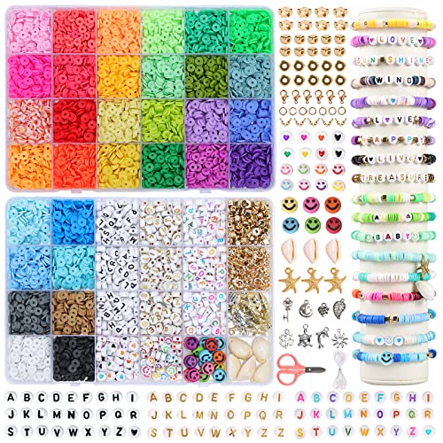 QUEFE 6300pcs 32 Colors Clay Beads, Bracelet Making Kit for Girls, 6mm Heishi Beads for Jewelry Making