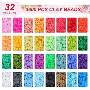 QUEFE 6300pcs 32 Colors Clay Beads, Bracelet Making Kit for Girls, 6mm Heishi Beads for Jewelry Making