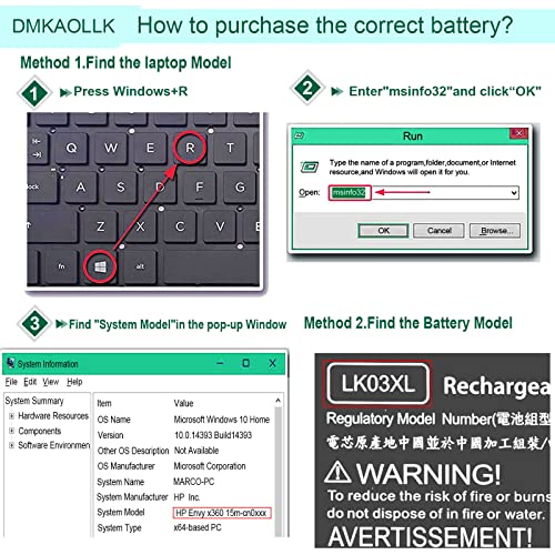 DMKAOLLK LK03XL L09281-855 Battery for HP Envy X360 Convertible 15m-cn0xxx 15-cn0xxx 15m-cp0xxx 15-cr0xxx 15-bp0xx 15-bq2xx 17-ae1xx 15m-cn0012dx 15m-cn0012dx 17m-bw0013dx LK03052XL 916814-855