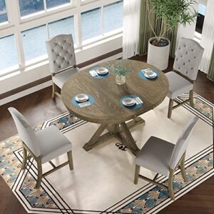 merax 5-piece retro dining room set with extendable table and 4 upholstered chairs family kitchen functional furniture, natural wood wash