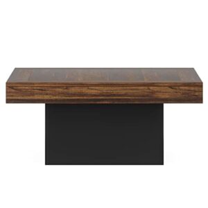 Tribesigns Farmhouse Coffee Table Square LED Coffee Table Engineered Wood Coffee Table for Living Room Rustic Brown & Black Low Coffee Table