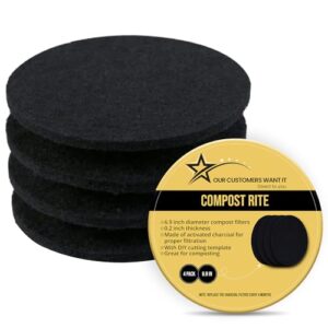 compost rite 4 pack charcoal filters for compost bucket - round 7.25 inch compost pail filters, 0.5cm thick compost bin charcoal filter replacement, cutting template unisize composting bins