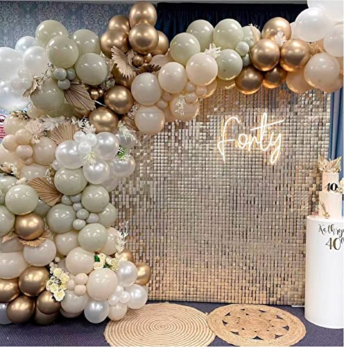 Boho Balloon Garland Arch Kit, 147Pcs White Sand Gold Balloons Garland Kit Neutral Balloon Arch Kit for Baby Shower Bridal Shower Wedding Birthday Party Decorations