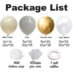 Boho Balloon Garland Arch Kit, 147Pcs White Sand Gold Balloons Garland Kit Neutral Balloon Arch Kit for Baby Shower Bridal Shower Wedding Birthday Party Decorations