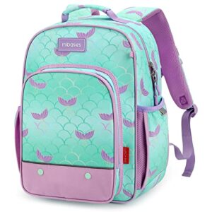 mibasies girls backpack for elementary school, backpack for girls 5-8, large capacity kids backpacks for girls(mermaid)