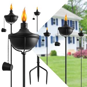 fan-torches 24 oz home garden torch set of 6, outdoor metal torch garden décor,55-inch upgraded citronella torches with 3-prong grounded stake, metal light torches for party patio pathway