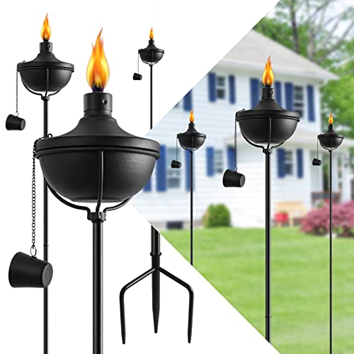 FAN-Torches 24 Oz Home Garden Torch Set of 6, Outdoor Metal Torch Garden Décor,55-Inch Upgraded Citronella Torches with 3-Prong Grounded Stake, Metal Light Torches for Party Patio Pathway