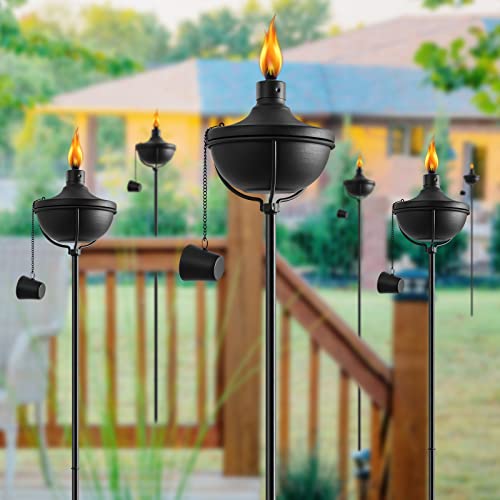 FAN-Torches 24 Oz Home Garden Torch Set of 6, Outdoor Metal Torch Garden Décor,55-Inch Upgraded Citronella Torches with 3-Prong Grounded Stake, Metal Light Torches for Party Patio Pathway