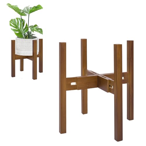 PlantsHome Fun Adjustable Plant Stand Indoor,Bamboo Mid Century Modern Plants Stands, Stable Plant Holder,Fit 8 9 10 11 12 inch Pots (Pot & Plant Not Included)