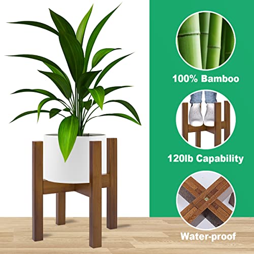 PlantsHome Fun Adjustable Plant Stand Indoor,Bamboo Mid Century Modern Plants Stands, Stable Plant Holder,Fit 8 9 10 11 12 inch Pots (Pot & Plant Not Included)