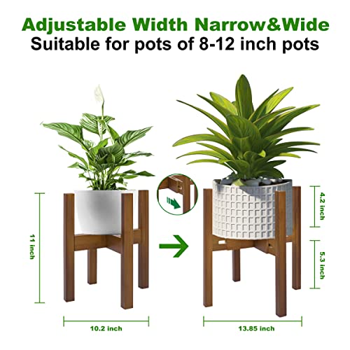 PlantsHome Fun Adjustable Plant Stand Indoor,Bamboo Mid Century Modern Plants Stands, Stable Plant Holder,Fit 8 9 10 11 12 inch Pots (Pot & Plant Not Included)