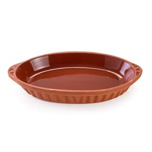 Luksyol Terracotta Oval Oven Tray (WH) With Handles, Pan for Mexican Indian Korean Dishes, Handmade Cookware, Glazed Clay Pot For Oven, Clay Pot For Cooking, Clay Pan For Cooking, Brown Oven Pot Set 3 Pcs