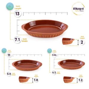 Luksyol Terracotta Oval Oven Tray (WH) With Handles, Pan for Mexican Indian Korean Dishes, Handmade Cookware, Glazed Clay Pot For Oven, Clay Pot For Cooking, Clay Pan For Cooking, Brown Oven Pot Set 3 Pcs