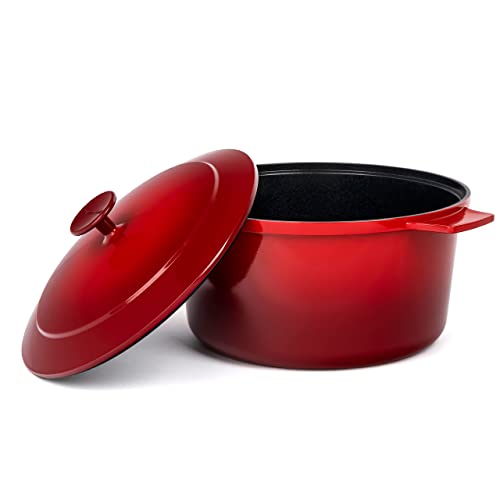 Granitestone Lightweight Dutch Oven Pot with Lid, 5 Qt Nonstick Dutch Oven Stock Pot, 10 in 1 Enamel Cooking Pot & Dutch Oven for Bread Baking, Stovetop Oven & Dishwasher Safe, 100% Toxin Free–Red