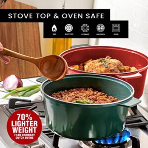 Granitestone Lightweight Dutch Oven Pot with Lid, 5 Qt Nonstick Dutch Oven Stock Pot, 10 in 1 Enamel Cooking Pot & Dutch Oven for Bread Baking, Stovetop Oven & Dishwasher Safe, 100% Toxin Free–Red