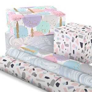 Hallmark Pastel Wrapping Paper Bundle with Cutlines on Reverse (6 Rolls: 130 Square Feet Total) Pink, Gold, Blue for Birthdays, Weddings, Bridal Showers, Baby Showers and More