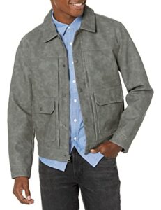 levi's men's lightweight trucker shirt jacket, light grey faux nubuck