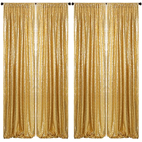 Blxsif Gold Sequin Backdrop Curtains - 4 Panels 2.5x8FT Glitter Gold Photo Backdrop Party Wedding Baby Shower Curtain Sparkle Photography Background