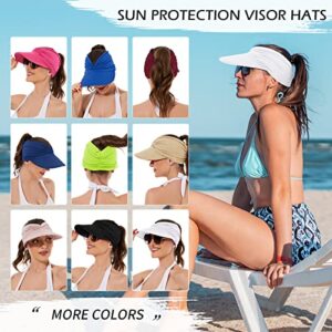 Sun Hats for Women Wide Brim Summer Hat with UV Protection Beach Sport Golf Sun Visor Cap with Ponytail Hole Navy