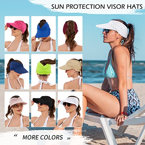 Sun Hats for Women Wide Brim Summer Hat with UV Protection Beach Sport Golf Sun Visor Cap with Ponytail Hole Navy