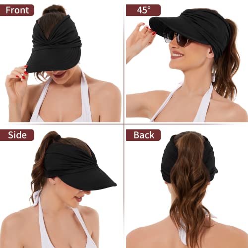 Sun Hats for Women Wide Brim Summer Hat with UV Protection Beach Sport Golf Sun Visor Cap with Ponytail Hole Navy