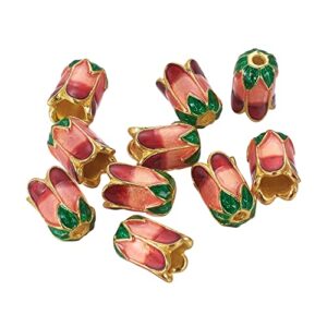 PH PandaHall 10pcs Trumpet Flower Beads 5-Petal Flower Bead Caps Pink Enamel Flower Bead Caps Filigree Bead Stopper for DIY Earring Necklace Bracelet Hair Pin Bag Ornament Keychain Jewelry Making