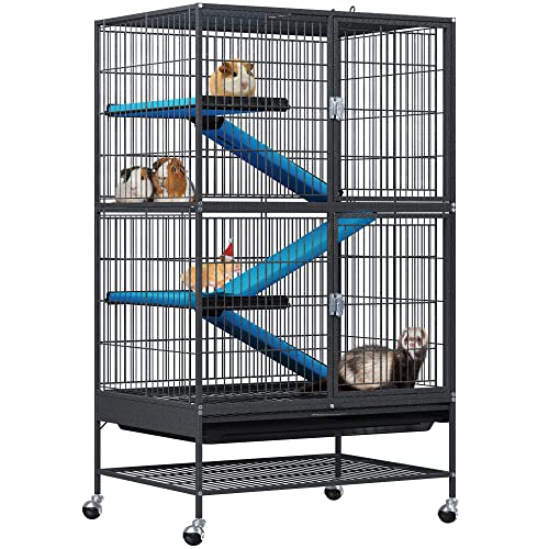 YITAHOME Metal 4-Tiers Small Animal Cages for Adult Rats/Rabbit/Ferret/Chinchilla/Cats/Guinea Pig/Large Hamster Indoor Critter Nation Cage Double-Story