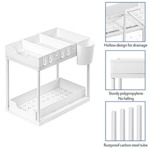 Puricon 2 Pack Under Sink Organizers and Storage 2-Tier Double Sliding Pull-Out Drawer, Under The Sink Organizer Kitchen Multi-Purpose Under Bathroom Sink Shelf Storage Rack for Cabinet -White