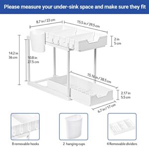 Puricon 2 Pack Under Sink Organizers and Storage 2-Tier Double Sliding Pull-Out Drawer, Under The Sink Organizer Kitchen Multi-Purpose Under Bathroom Sink Shelf Storage Rack for Cabinet -White