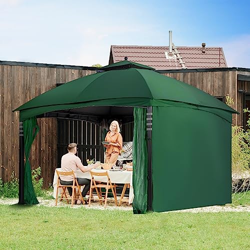 EasyLee 10x12 Gazebo Replacement Canopy, Double Teir Sunshade Polyester Soft Top Cover 10'x12' Gazebo #GF-12S004B-1(Forest Green)