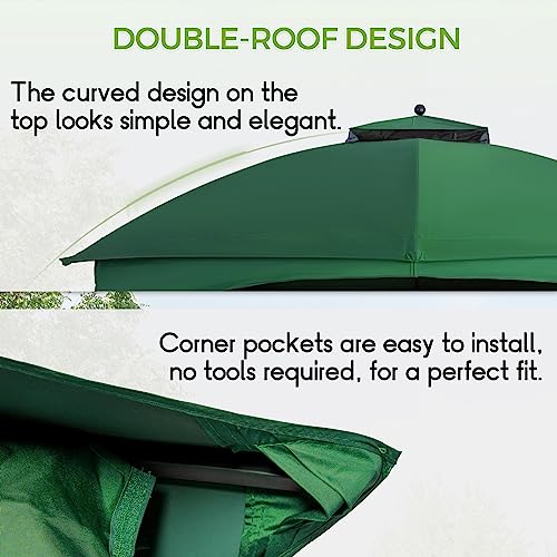 EasyLee 10x12 Gazebo Replacement Canopy, Double Teir Sunshade Polyester Soft Top Cover 10'x12' Gazebo #GF-12S004B-1(Forest Green)