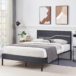 vecelo full size platform bed frame with wood headboard, strong metal slats support mattress foundation, no box spring needed