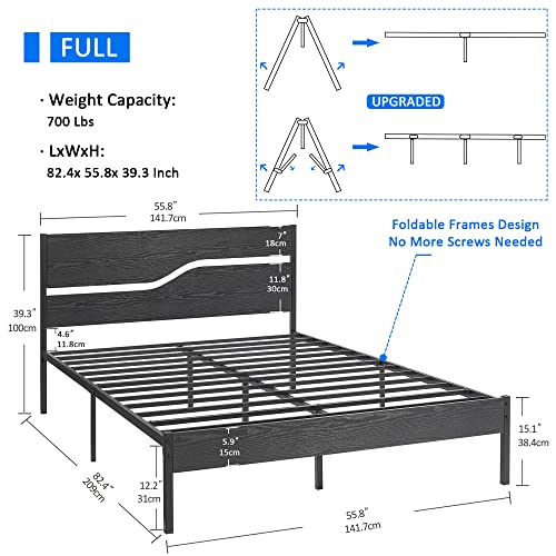 VECELO Full Size Platform Bed Frame with Wood Headboard, Strong Metal Slats Support Mattress Foundation, No Box Spring Needed