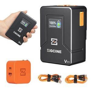 zgcine zg-v99 v2 upgraded version mini v-mount battery with 65w pd charger kit, 99wh 14.8v support d-tap/bp/input and output, v-lock battery compatible with bmpcc 6k pro/canon eos r5c/sony fx3