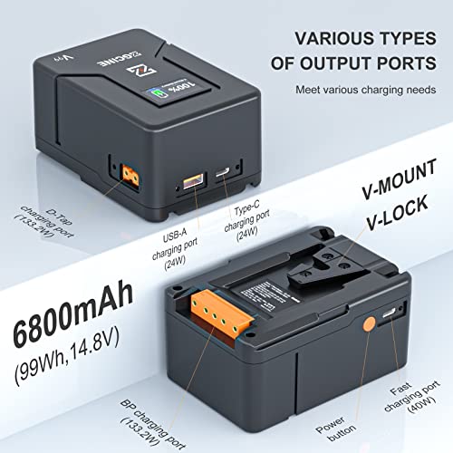 ZGCINE ZG-V99 V2 Upgraded Version Mini V-Mount Battery with 65W PD Charger kit, 99Wh 14.8V Support D-TAP/BP/Input and Output, V-Lock Battery Compatible with BMPCC 6K Pro/Canon EOS R5C/Sony FX3