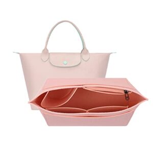 purse organizer, multi-pocket felt handbag organizer, folding tote bag organizer insert for insert wallet organizer for longchamp (pink, small)