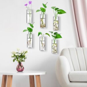 Fasmov 6 Pack Wall Hanging Glass Planters Plant Terrarium, Plants Holders Air Plants Succulents Planters Flowers Glass Wall Vase Containers for Plant, Decoration and Display, Square Vase, Clear