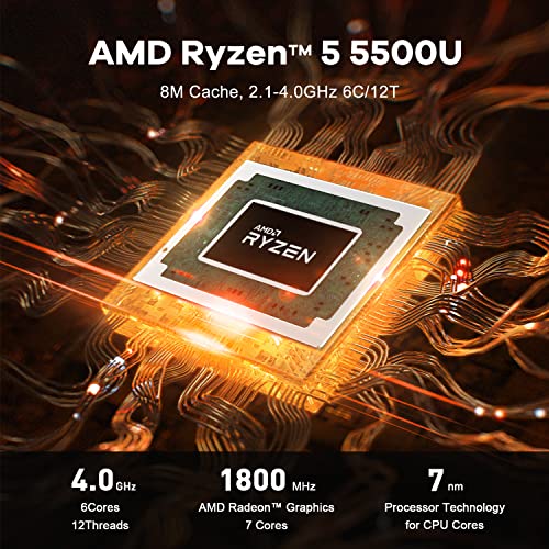 Beelink SER5 Mini PC,AMD Ryzen 5 5500U Processor,up to 4.0 GHz(6C/12T),Mini Computer with 16G DDR4 RAM/500GB M.2 NVMe 2280 SSD,4K FPS/WiFi 6/BT5.2/Three-Screen Display/Auto Power On