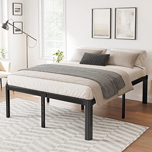 Hunlostten 14in High Heavy Duty California King Bed Frames No Box Spring Needed, Metal Platform Cal King Bed Frame with Round Corners, Easy Assembly, Noise Free, Black