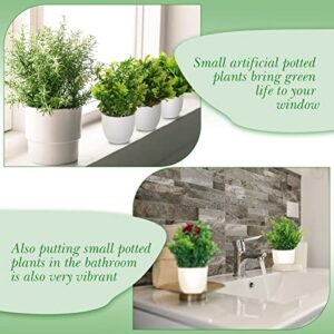 XunYee Small Fake Plants Mini Faux Plants for Office Desk Potted Artificial Plants Flowers Indoor Plastic Plant Decor Aesthetic Greenery Desk Plant for Home Bathroom (White Pot, Greenery, 12 Pack)