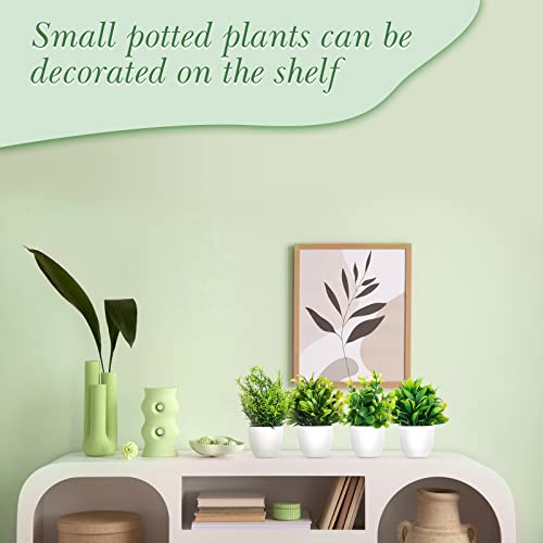 XunYee Small Fake Plants Mini Faux Plants for Office Desk Potted Artificial Plants Flowers Indoor Plastic Plant Decor Aesthetic Greenery Desk Plant for Home Bathroom (White Pot, Greenery, 12 Pack)