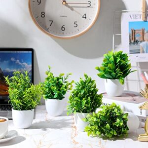 XunYee Small Fake Plants Mini Faux Plants for Office Desk Potted Artificial Plants Flowers Indoor Plastic Plant Decor Aesthetic Greenery Desk Plant for Home Bathroom (White Pot, Greenery, 12 Pack)