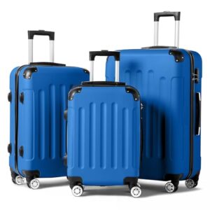 karl home 3-piece luggage set travel lightweight suitcases with rolling wheels, tsa lock & moulded corner, carry on luggages for business, trip, dark blue (20"/24"/28")