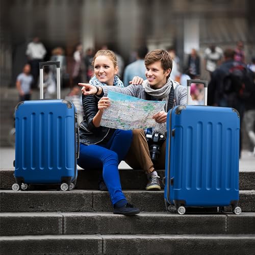 Karl home 3-Piece Luggage Set Travel Lightweight Suitcases with Rolling Wheels, TSA lock & Moulded Corner, Carry on Luggages for Business, Trip, Dark Blue (20"/24"/28")