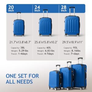 Karl home 3-Piece Luggage Set Travel Lightweight Suitcases with Rolling Wheels, TSA lock & Moulded Corner, Carry on Luggages for Business, Trip, Dark Blue (20"/24"/28")