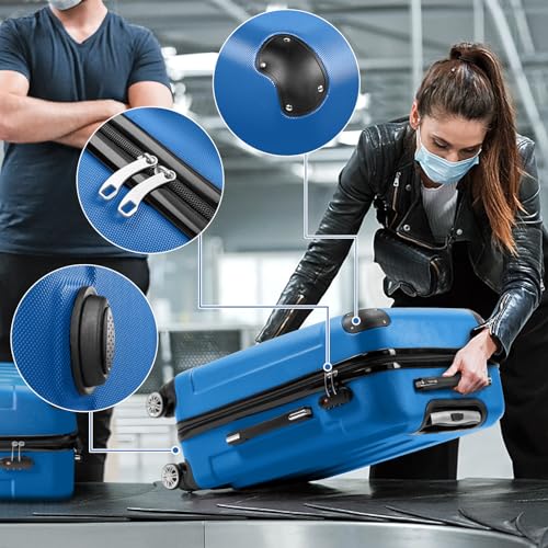 Karl home 3-Piece Luggage Set Travel Lightweight Suitcases with Rolling Wheels, TSA lock & Moulded Corner, Carry on Luggages for Business, Trip, Dark Blue (20"/24"/28")