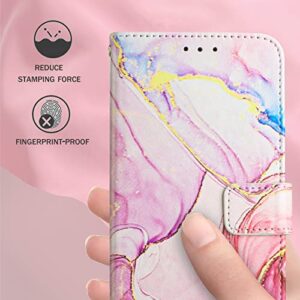 NVWA Compatible with Oppo Reno7 4G / F21 Pro Case with Card Holder Marble Leather Wallet Flip Cases Cover for Women Rose Gold with Hand Strap