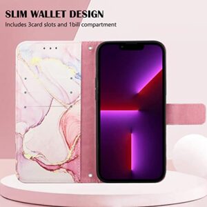 NVWA Compatible with Oppo Reno7 4G / F21 Pro Case with Card Holder Marble Leather Wallet Flip Cases Cover for Women Rose Gold with Hand Strap