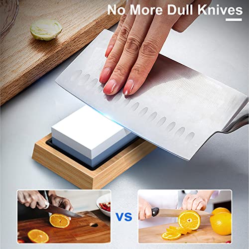 Knife Sharpening Stone Set - XINLINE 4 Side Grit 400/1000 3000/8000 Whetstone Sharpener Stone Kit, Premium kitchen Knife Sharpener, Bamboo Base, Flattening Stone, Angle Guide and Cut Resistant Gloves